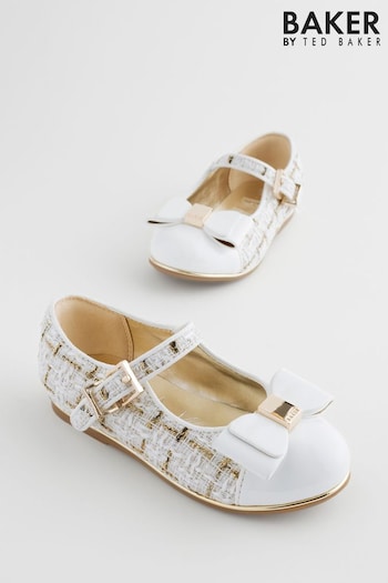 Baker by Ted Baker Girls Mary Jane Bow Occasion White Shoes (401802) | £36