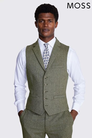 MOSS Sage Herringbone Tweed Suit Waistcoat (401892) | £90