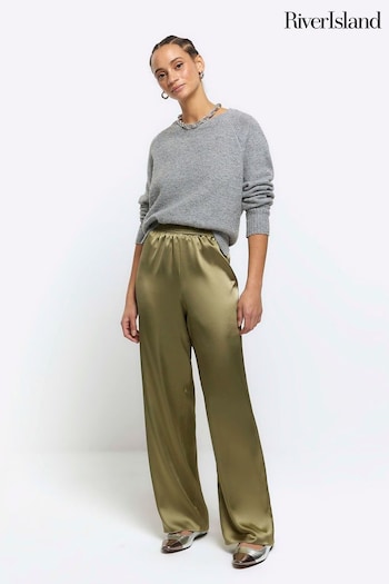 River Island Green Satin Pull On Elasticated Trousers (401923) | £35