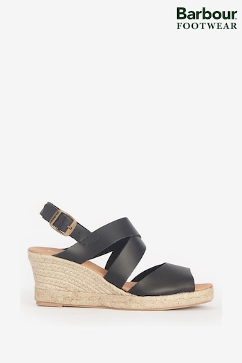 Barbour® Black Yolanda Leather Espadrille Wedge young Sandals (401953) | £90