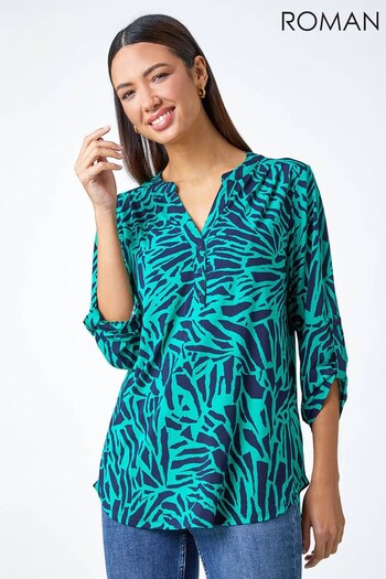 Roman Green Abstract Animal Stretch Jersey Top (402453) | £32