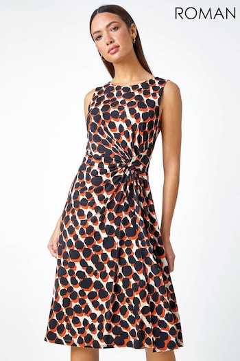 Roman Brown Spot Print Drape Detail Stretch Dress (402645) | £45