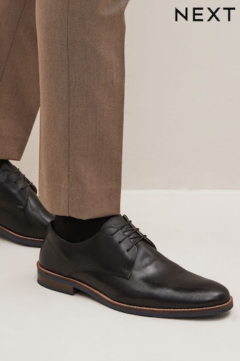 Black Leather Derby Shoes with Navy Contrast Sole (402679) | £55
