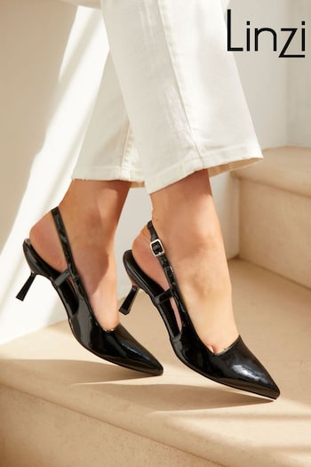 Linzi Black Dionne Slingback Pointed Toe Kitten Heels (402689) | £35