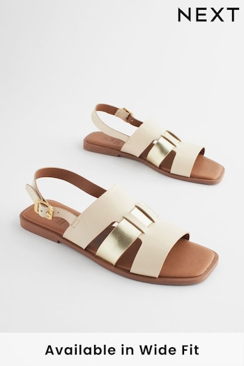 Cream/Gold Extra Wide Fit Forever Comfort® Leather Slingback Sandals (402744) | £24