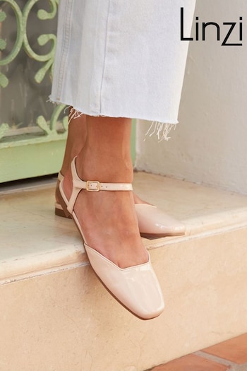 Linzi Nude Tai Open Back Square Toe Loafers With Ankle Strap (403024) | £35