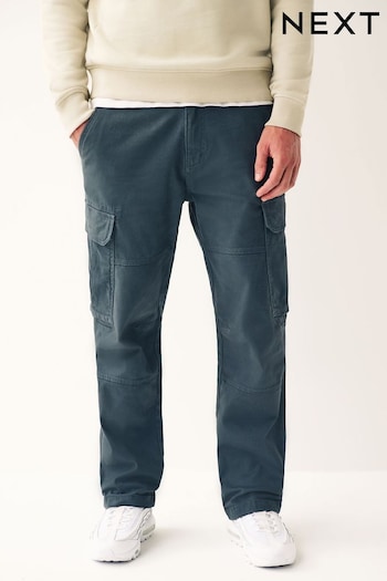 Blue Straight Cotton Stretch Cargo Trousers (403044) | £28