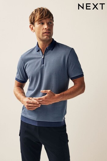 Navy Blue Stripe Polo Shirt (403222) | £32