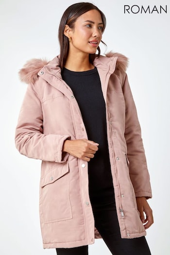 Roman Pink Faux Fur Hood Parka Coat (403255) | £75