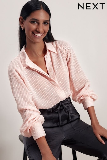 Blush Pink Sequin Long Sleeve  Shirt (403347) | £38