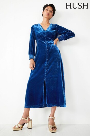 Hush Blue Velvet Valeria Dress (403741) | £115