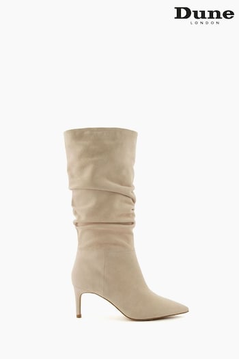 Dune London Slouch Ruched Suede Heeled Boots Snow (403874) | £170