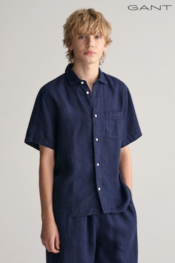 GANT Blue Boys Linen Short Sleeve Shirt (404049) | £65