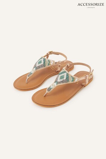 Accessorize Green Beaded Leather Sandals (404104) | £39