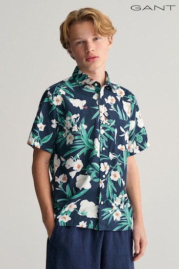 GANT Boys Oleander Print Cotton Short Sleeve Shirt (404165) | £60