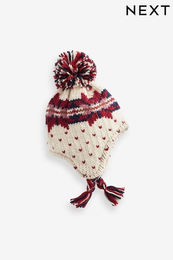 Red/Ecru White Fairisle Pattern Trapper Hat (3mths-16yrs) (404217) | £8 - £12