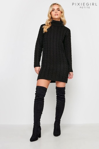 PixieGirl Petite Black Cable Jumper Dress (404367) | £34