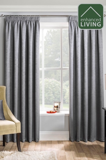Enhanced Living Grey Matrix Ready Made Blackout Pencil Pleat Curtains (404369) | £35 - £75
