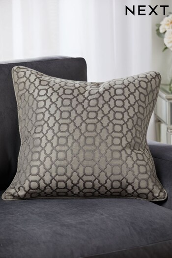 Silver Woven Geometric Large Square Cushion (404409) | £20