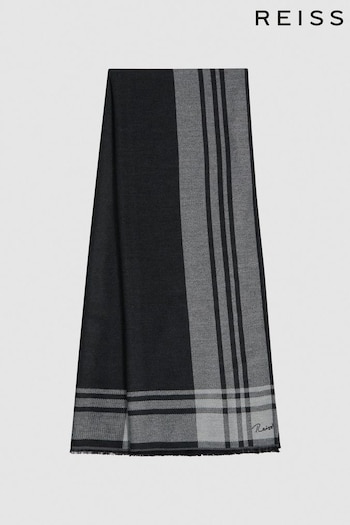 Reiss Black/White Clara Checked Embroidered Scarf (404541) | £68