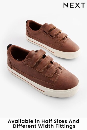 Tan Brown Standard Fit (F) Strap Touch Fastening Shoes (404905) | £16 - £23