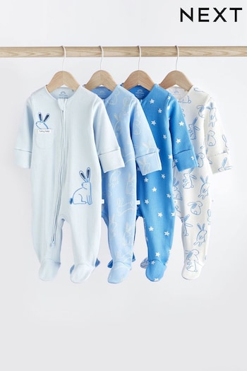Blue Bunny Baby Zipped Sleepsuit 4 Pack (0mths-2yrs) (404993) | £25 - £27