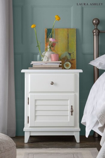 Laura Ashley White Devon 1 Door 1 Drawer Louvred Bedside Cabinet (405072) | £390