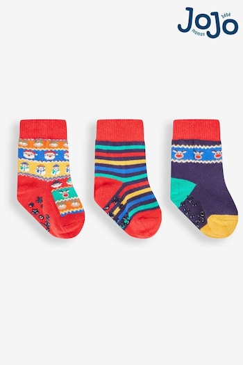 JoJo Maman Bébé Multi 3-Pack Christmas Fairisle Socks (405369) | £9.50