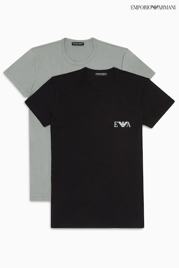 Emporio Armani Borsetta Bodywear Black/Grey T-Shirts 2 Pack (405431) | £60