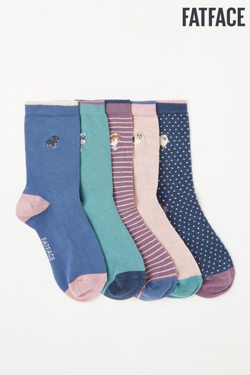 FatFace Blue Embroidered Dog Socks 5 Pack (405722) | £20