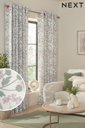 Blue/Green Atelier-lumieresShops Nordic Floral Print Eyelet Lined Curtains (405780) | £30 - £95