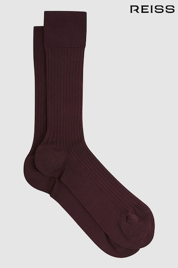 Reiss Bordeaux Feli Ribbed Mercerised Cotton Blend Sock (406166) | £12