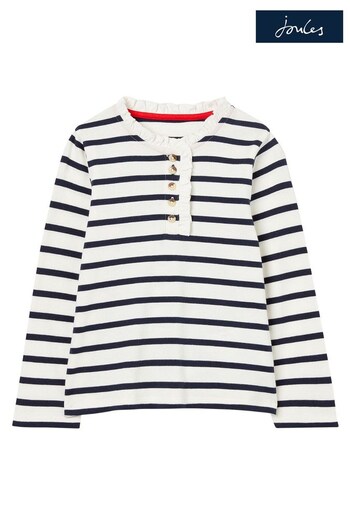Joules Blue Grace Frill Henley Top 2-12 Years (406529) | £17 - £21