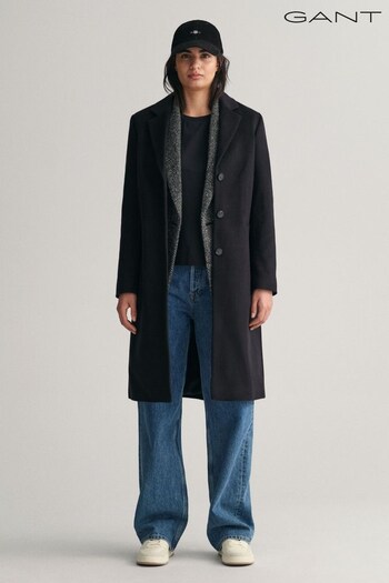 GANT Wool Cashmere Blend Tailored Black Coat (406610) | £365