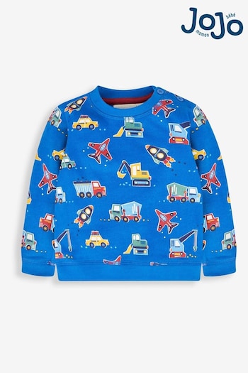 JoJo Maman Bébé Blue Transport Boys' Tractor & Trailer Sweatshirt (406894) | £22