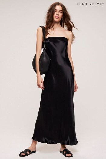 Mint Velvet Black Satin Bandeau Slip Dress (406998) | £109