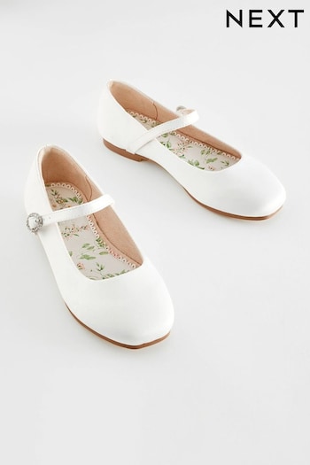 White Satin Stain Resistant Bridesmaid Wide Fit (G) Mary Jane Occasion Shoes (407058) | £22 - £29