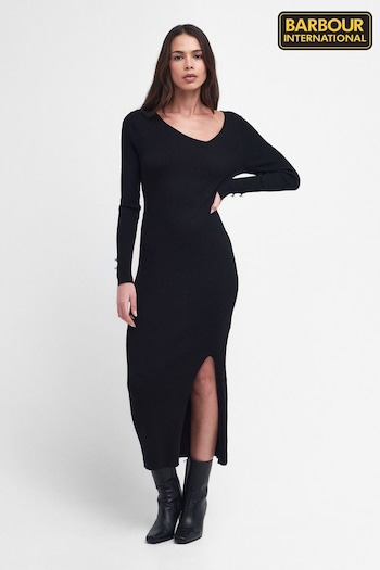 Barbour® International Piquet Knitted Black Midi Dress (407087) | £109