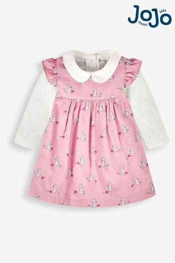 JoJo Maman Bébé Pink Mouse Girls' 2-Piece Cord Baby Dress & Body Set (407148) | £29.50