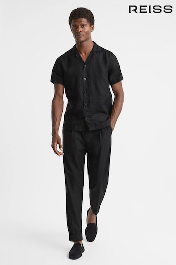Reiss Black Rebel Slim Fit Linen Cuban Collar Shirt (407180) | £88