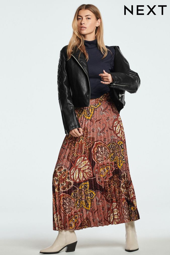 Satin pleated clearance maxi skirt uk