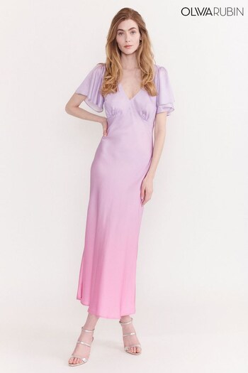 Olivia Rubin Purple Letty Ombre V-Neck Midi Dress (407837) | £380