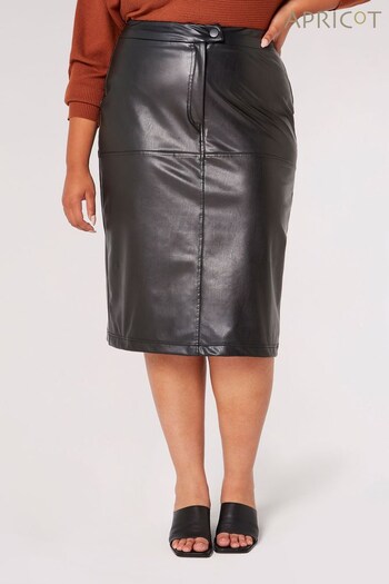 Apricot Black Faux Leather Look Midi Skirt (407874) | £13.50