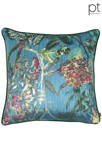 Prestigious Textiles Peacock Blue Botanist Floral Feather Filled Cushion (408862) | £50