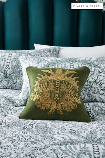 Clarke & Clarke Green Leopardo Embroidered Velvet Cushion (409420) | £32