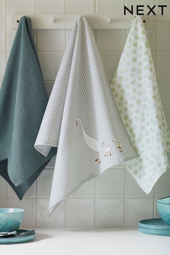 Set of 3 Green Geese Family Tea Towels (409421) | £14