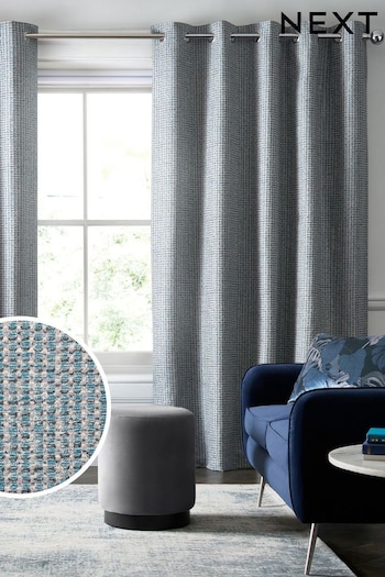 Teal Blue Mini Circle Geometric Jacquard Eyelet Lined Curtains (409627) | £65 - £155