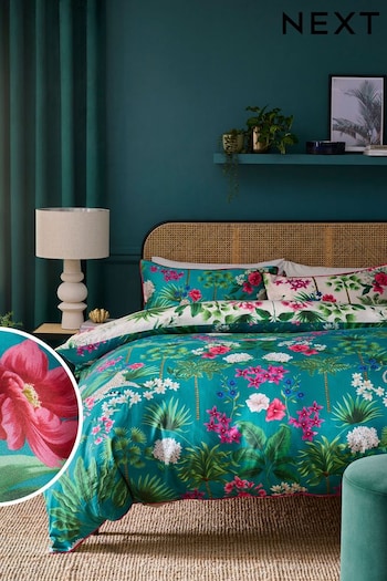 Teal Green Reversible Safari 200 Thread Count 100% Cotton Sateen Duvet Cover and Pillowcase Set (409659) | £45 - £75