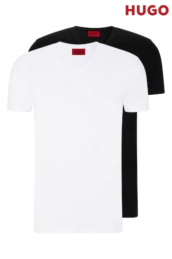 HUGO White V-Neck Stretch Cotton T-Shirt (409733) | £45