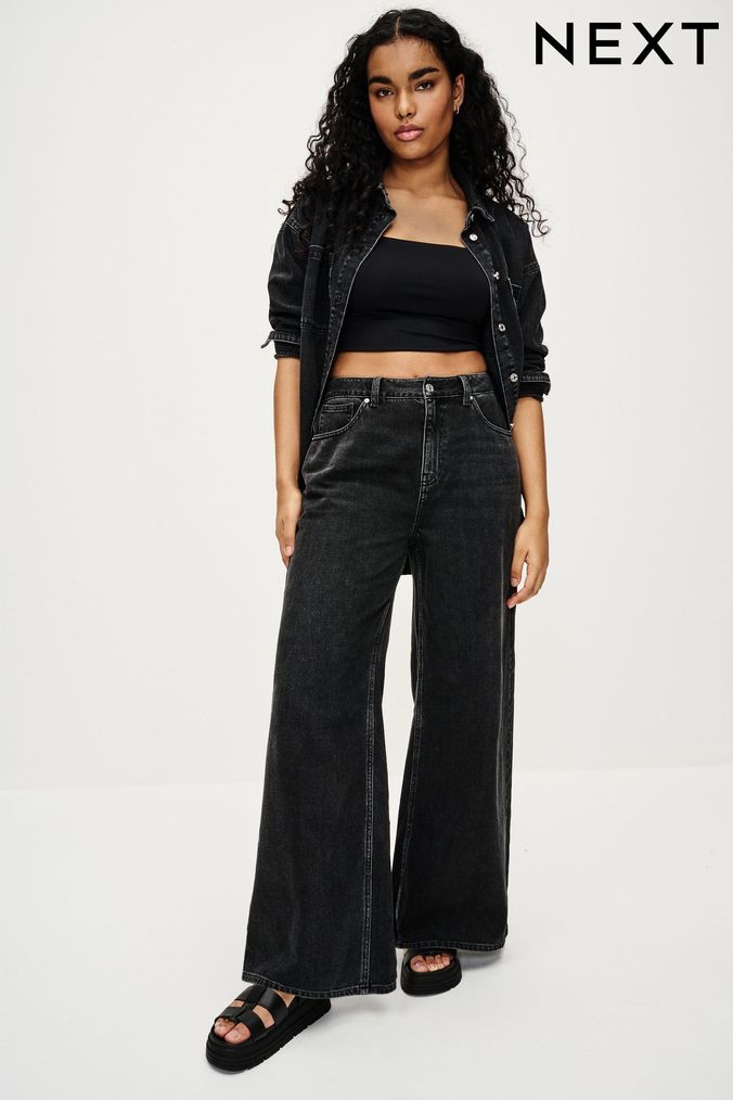 Black wide hotsell leg jeans womens